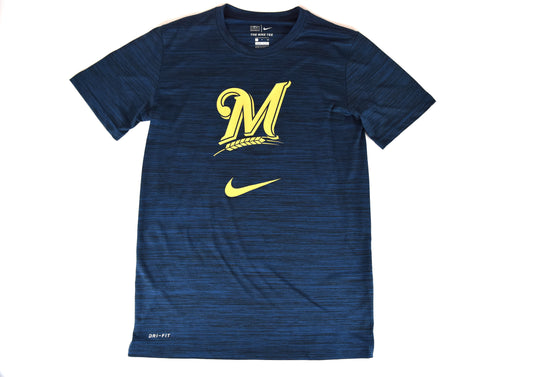 Milwaukee Brewers Nike Yellow Logo Blue Dri-Fit T-Shirt*