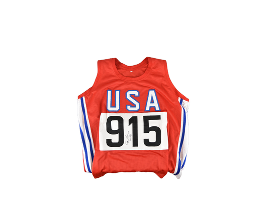 Carl Lewis Signed Custom Team USA Track and Field Red Jersey