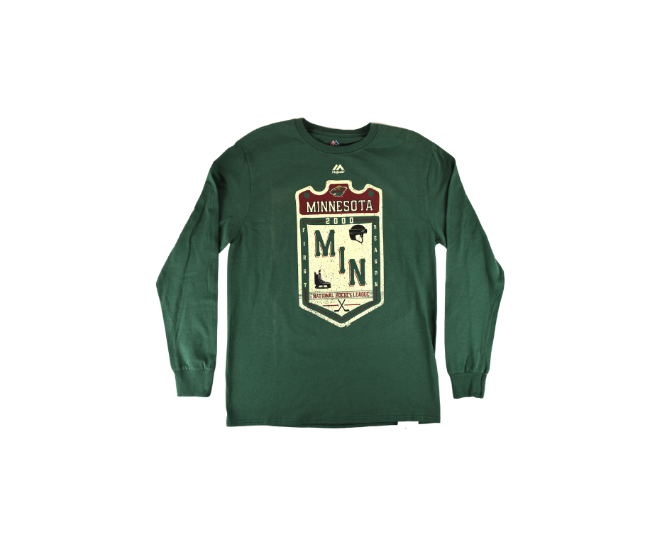 Minnesota Wild 2000 First Season Majestic Green Long Sleeve T-Shirt*