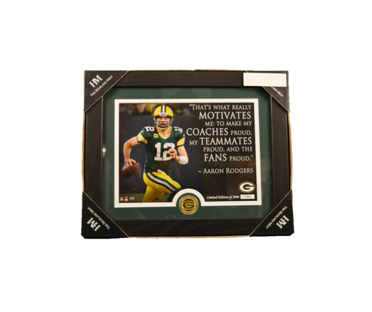 Aaron Rodgers Green Bay Packers “Quote ”+Gold Coin /5000 Frame