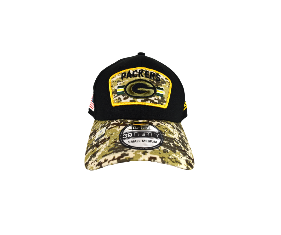 Green Bay Packers New Era 39Thirty Salute to Service Black Fitted Hat*