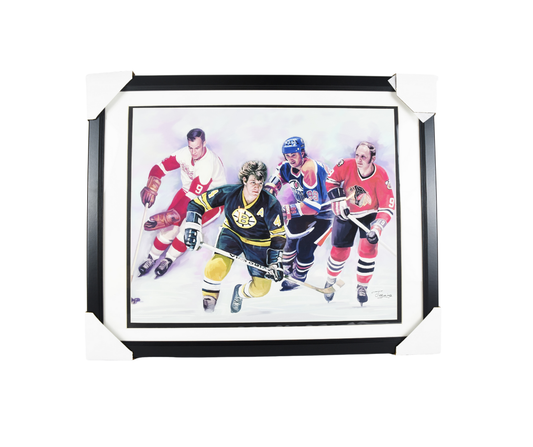 Bobby Hull, Wayne Gretzky, Gordie Howe, Bobby Orr (Painting) Framed Photo