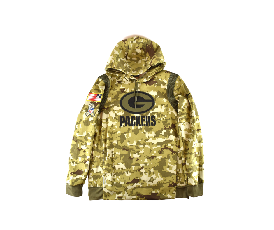 Green Bay Packers Nike 2021 Salute Service Camo Green Pullover Hoodie*